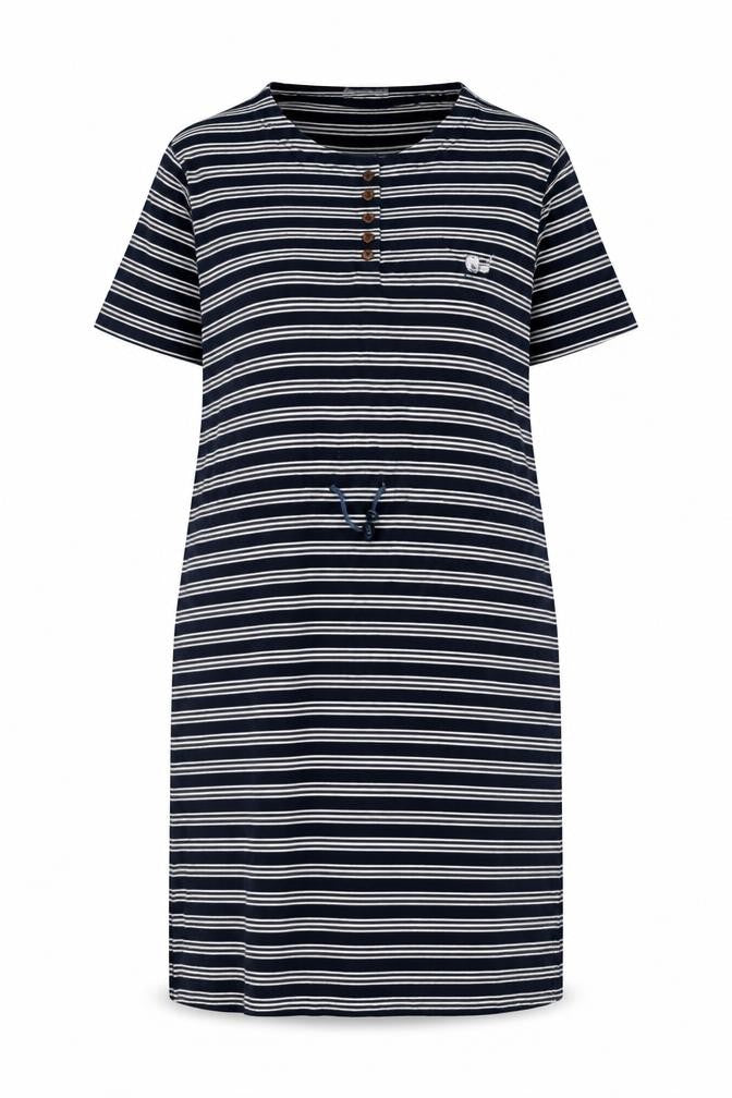 sundial Womens Blue Striped Polyester A-Line Size M Henley Button