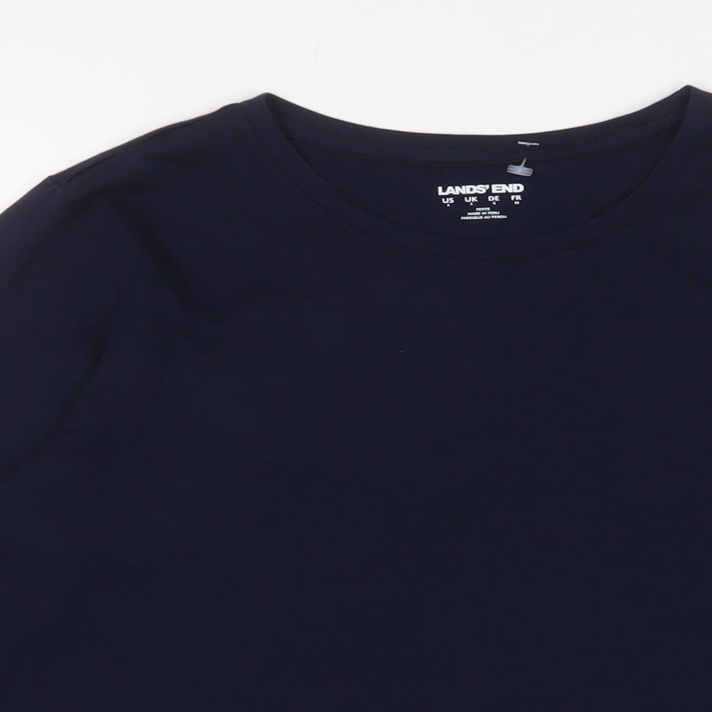 Lands' End Womens Blue Cotton Basic T-Shirt Size S Crew Neck