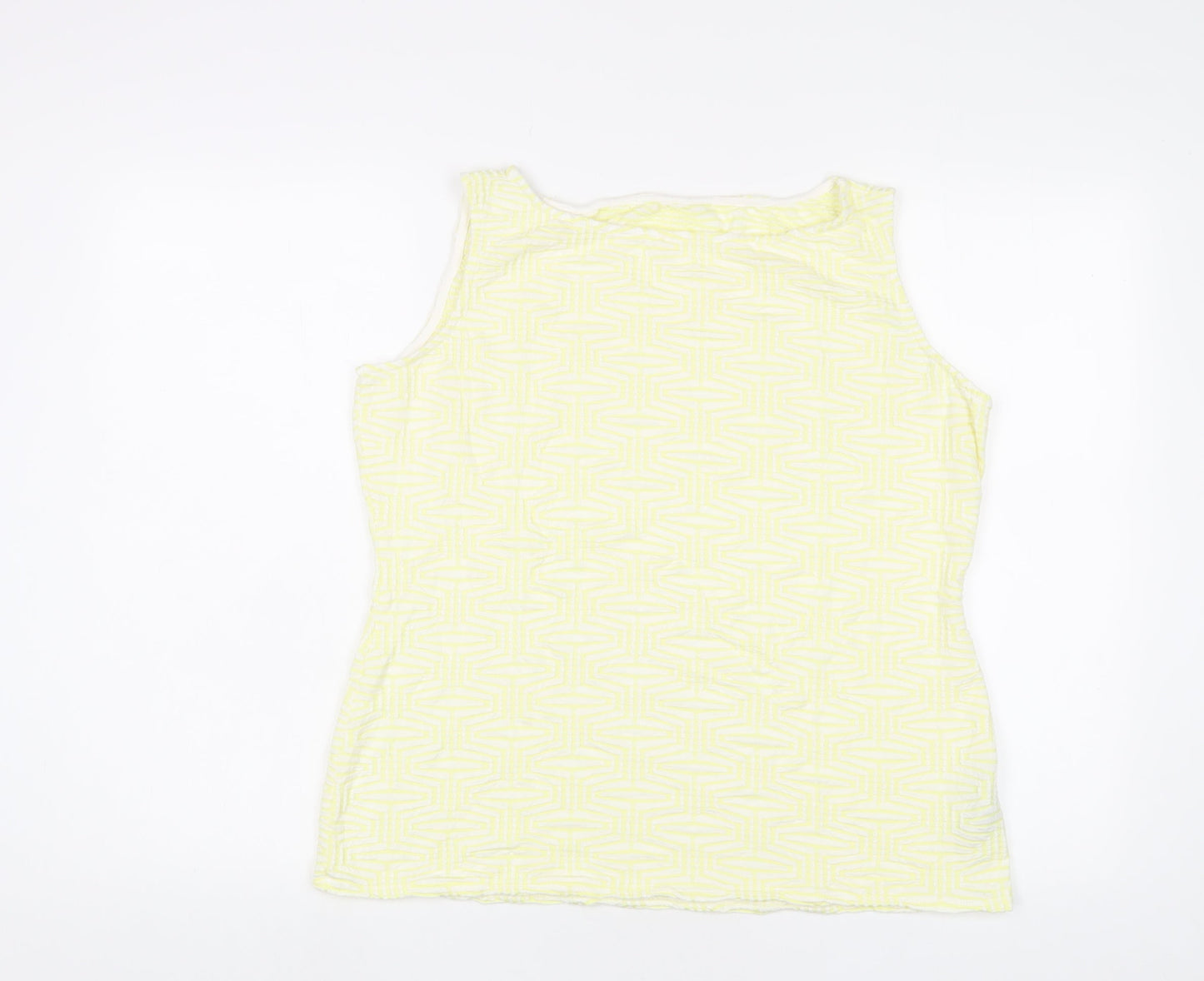 Marks and Spencer Womens Yellow Geometric Viscose Basic Tank Size 16 Scoop Neck