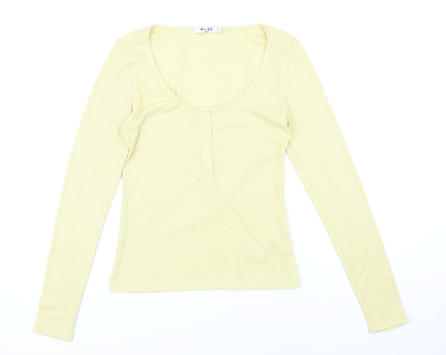 NA-KD Womens Yellow Polyester Basic T-Shirt Size S Scoop Neck