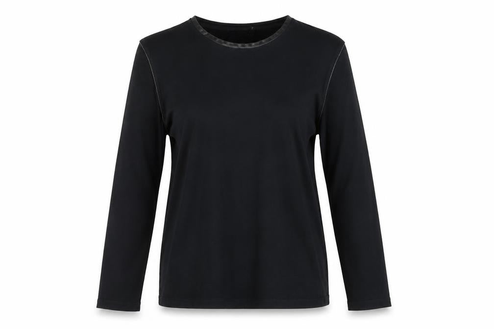 The Kooples Womens Black Polyester Tunic T-Shirt Size M Round Neck - Leather look trims