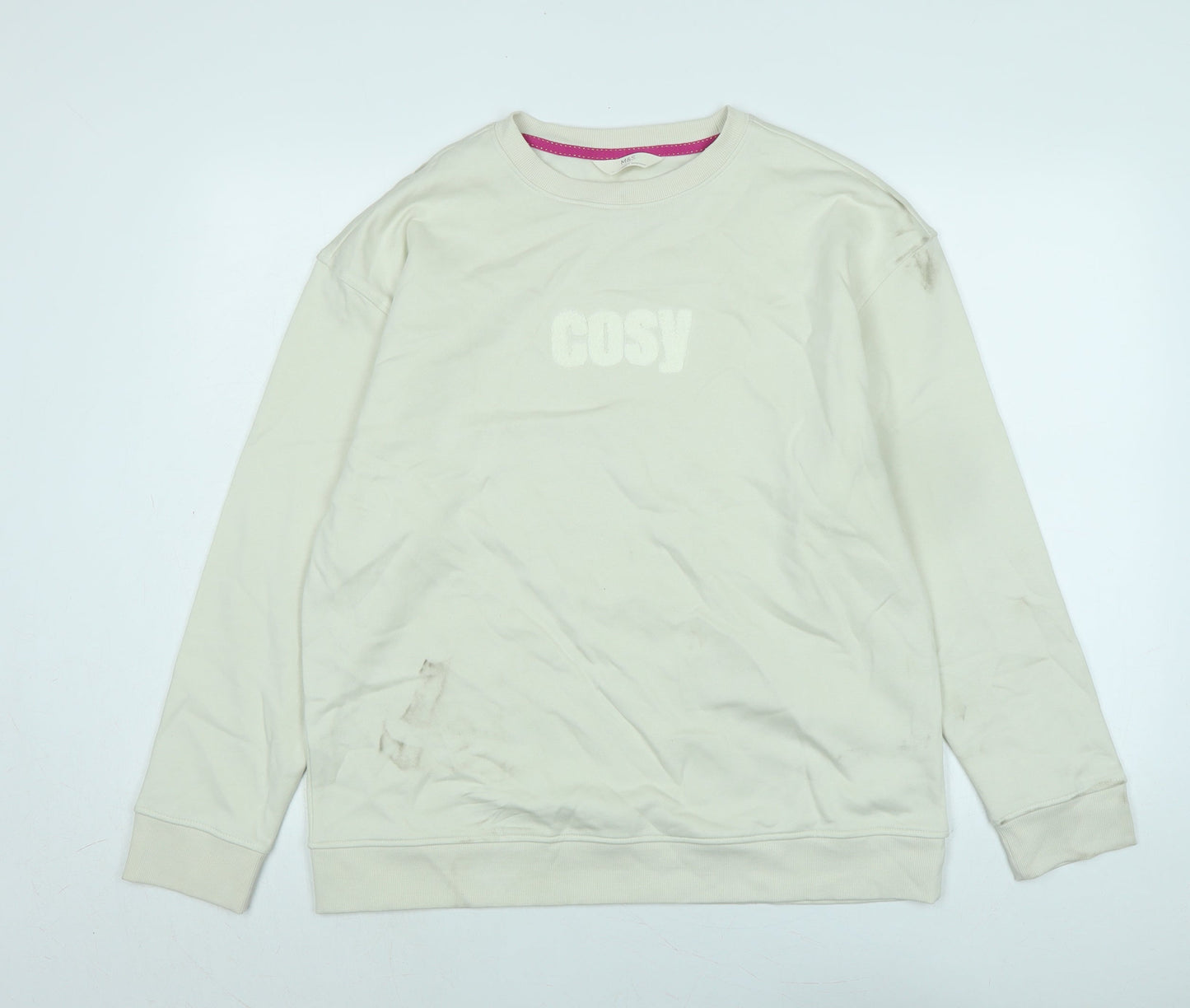 Marks and Spencer Womens Ivory Polyester Pullover Sweatshirt Size 14