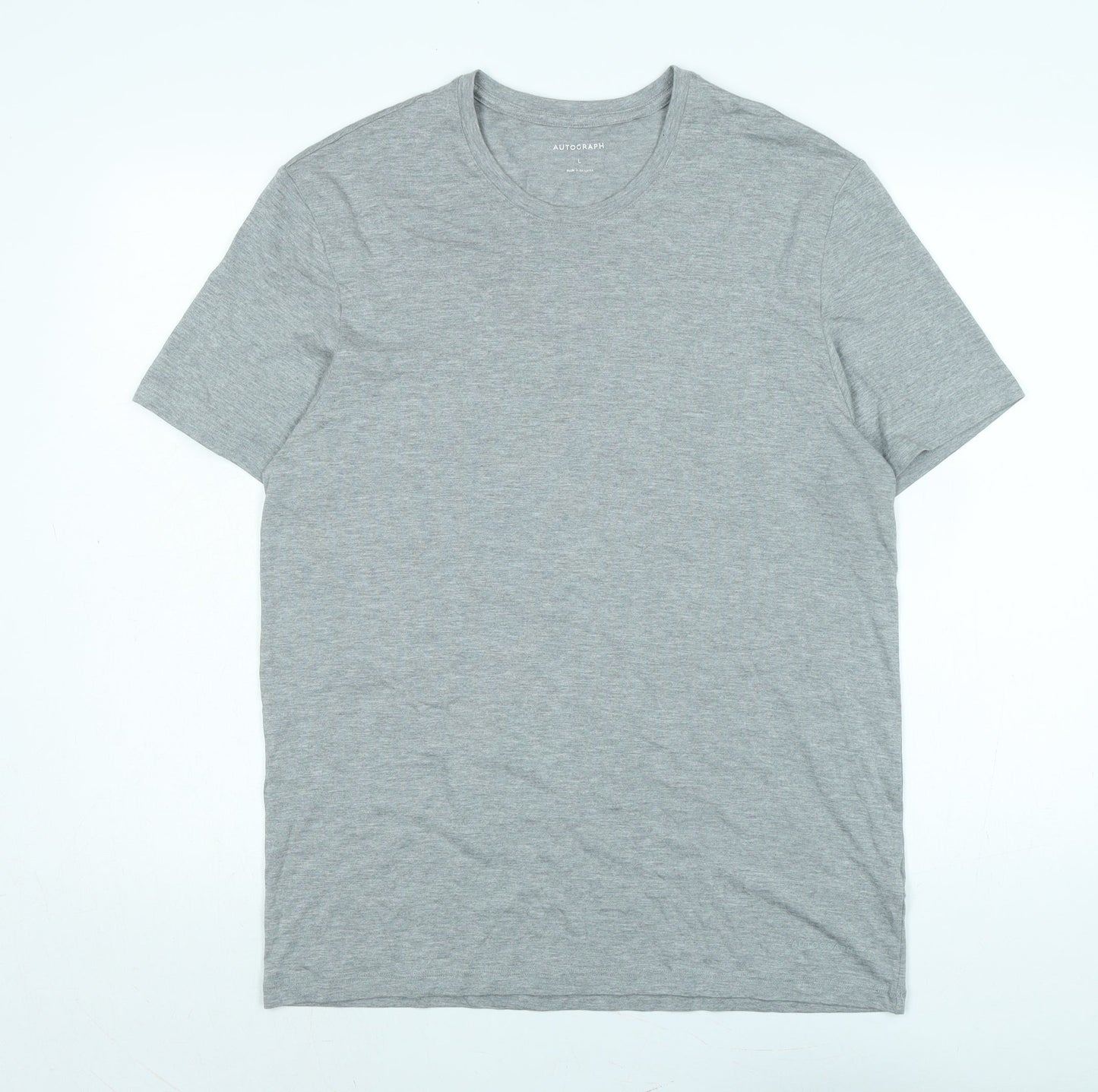 Autograph Womens Grey Cotton Basic T-Shirt Size L Crew Neck