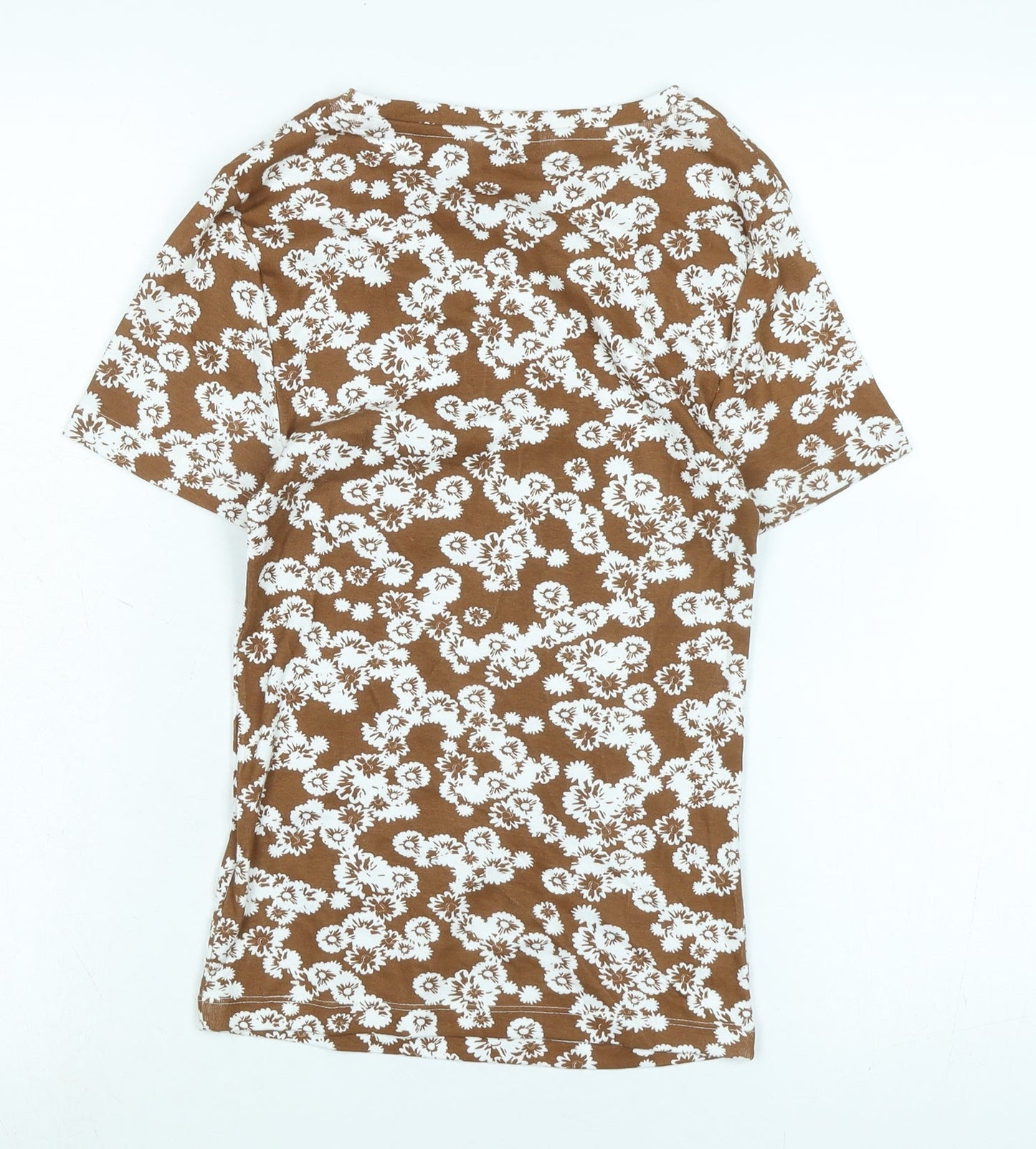 Marks and Spencer Womens Brown Cotton Basic T-Shirt Size 6 Scoop Neck