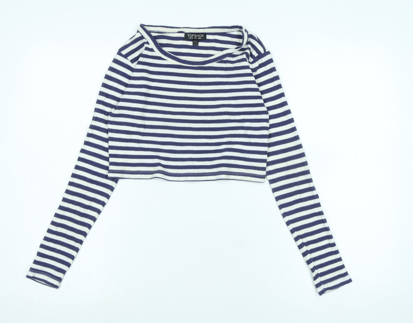 Topshop Womens Blue Cotton Basic T-Shirt Size 12 Scoop Neck