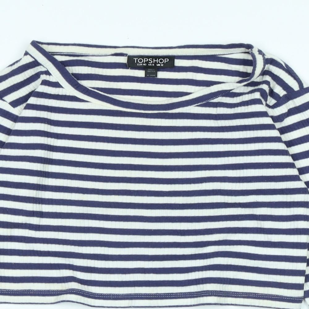 Topshop Womens Blue Cotton Basic T-Shirt Size 12 Scoop Neck