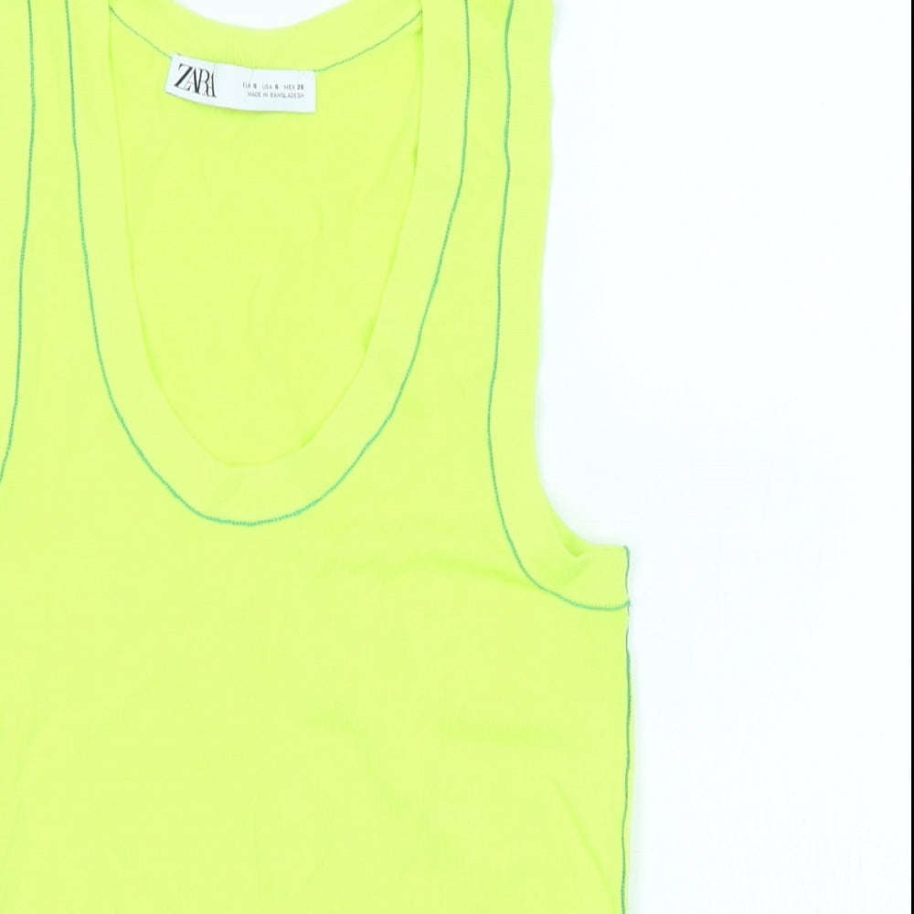 Zara Womens Green Viscose Basic Tank Size S Scoop Neck