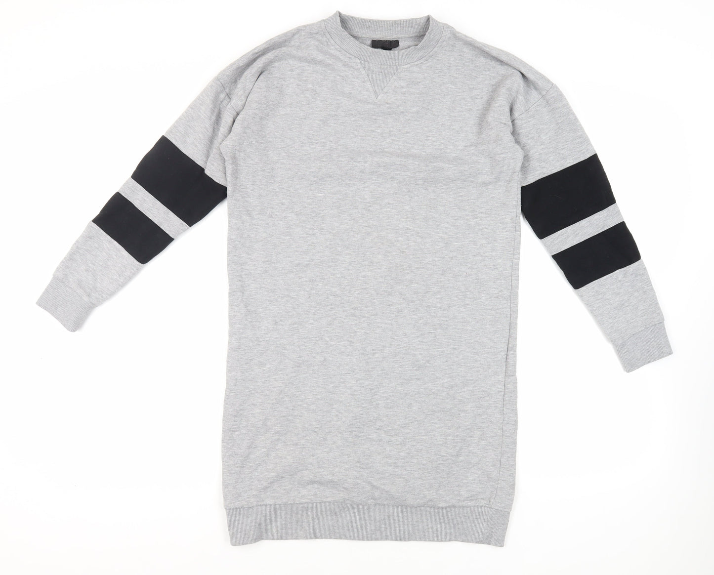 Topshop Womens Grey Cotton Jumper Dress Size 8 Crew Neck Pullover
