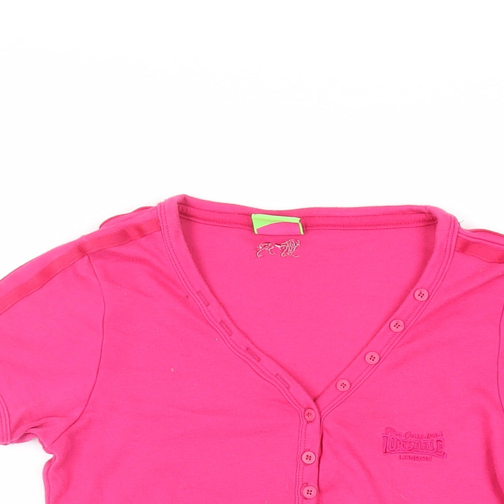 Lonsdale Womens Pink Polyester Basic T-Shirt Size 12 V-Neck - Logo