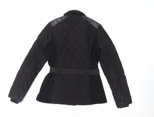 NEXT Womens Black Quilted Jacket Size 8 Zip - Belted