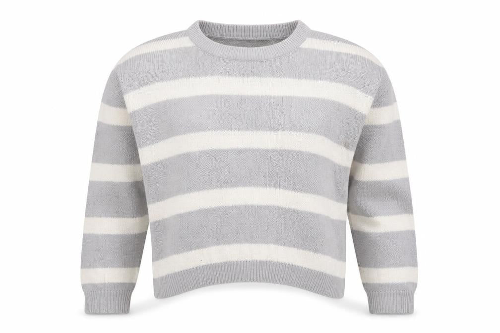 Brave Soul Womens Grey Round Neck Striped Acrylic Pullover Jumper Size XS