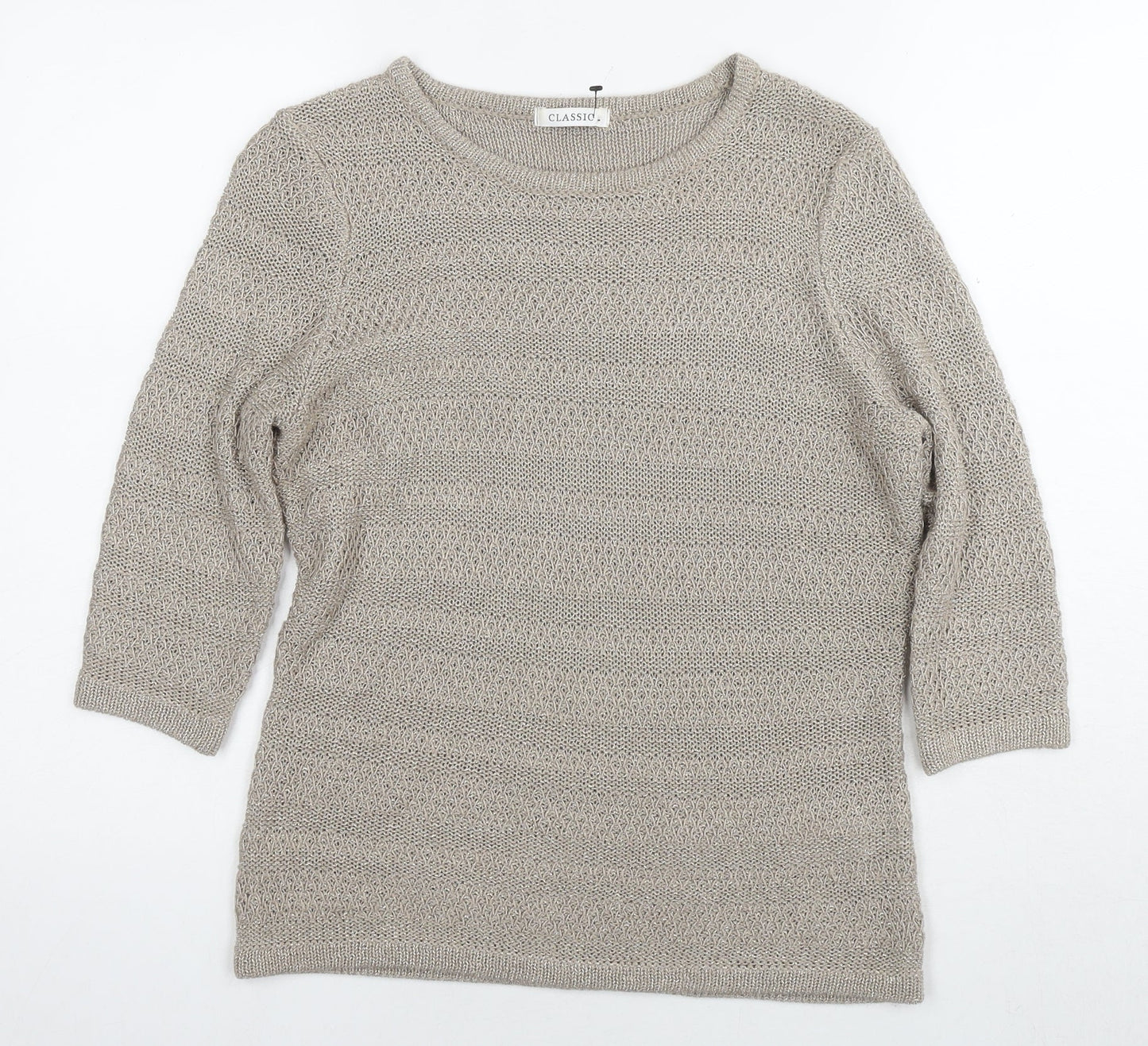 Marks and Spencer Womens Beige Round Neck Acrylic Pullover Jumper Size 12