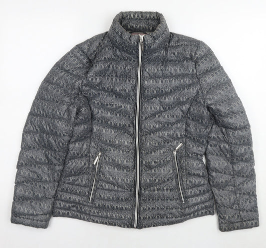 Etage Womens Grey Geometric Puffer Jacket Jacket Size 8 Zip
