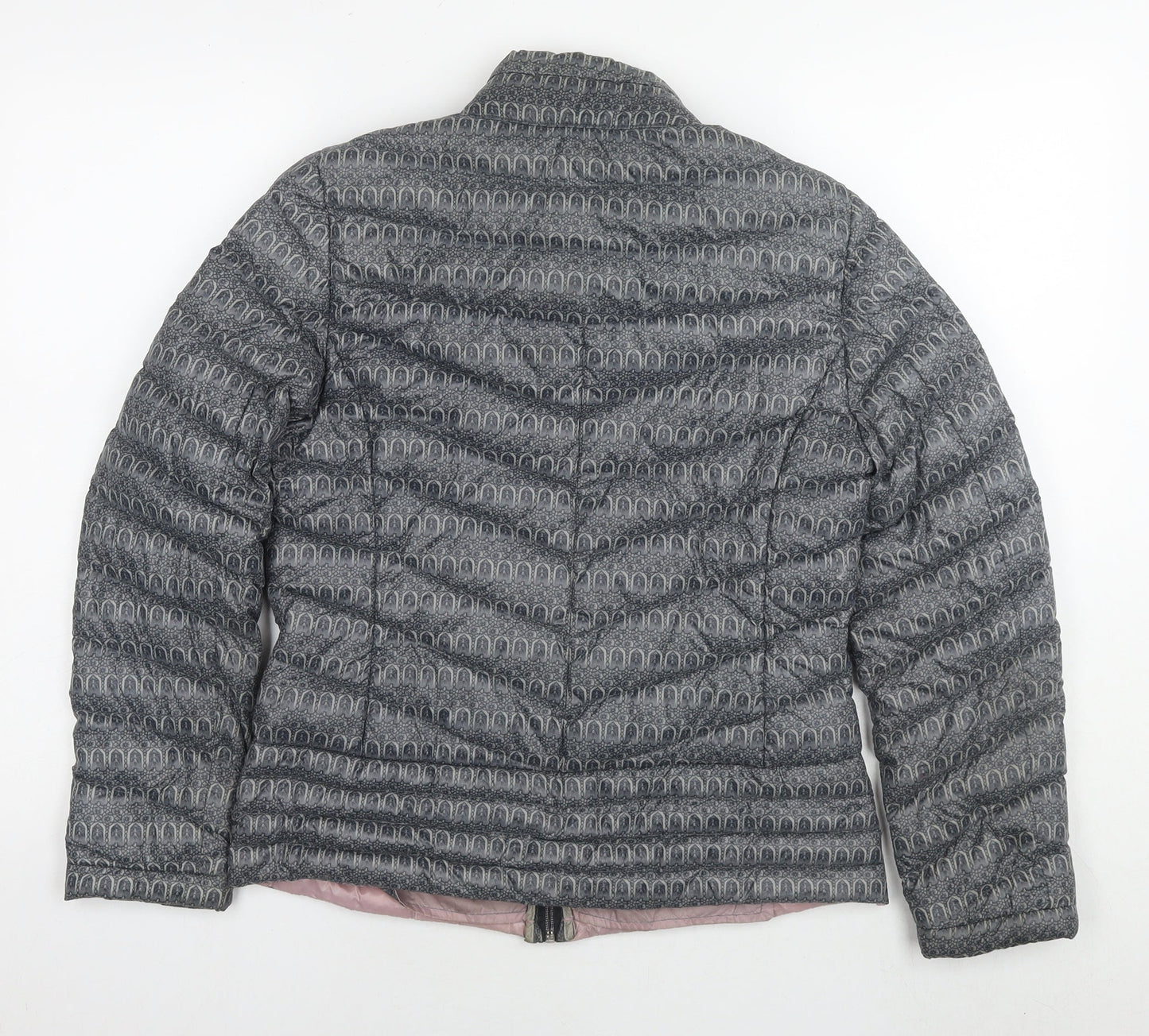 Etage Womens Grey Geometric Puffer Jacket Jacket Size 8 Zip