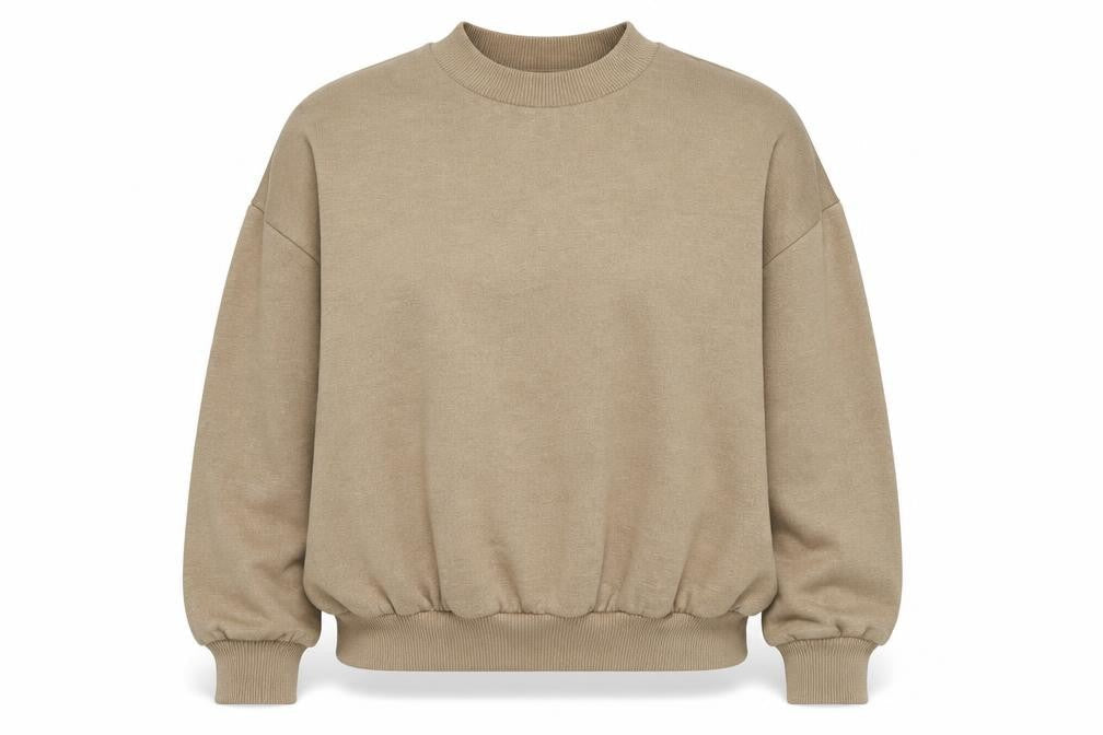 Front view of ASOS women’s brown polyester pullover sweatshirt, size UK 8, pullover