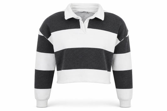 PRETTYLITTLETHING Womens White Striped Cotton Pullover Sweatshirt Size 8 Pullover - Cropped
