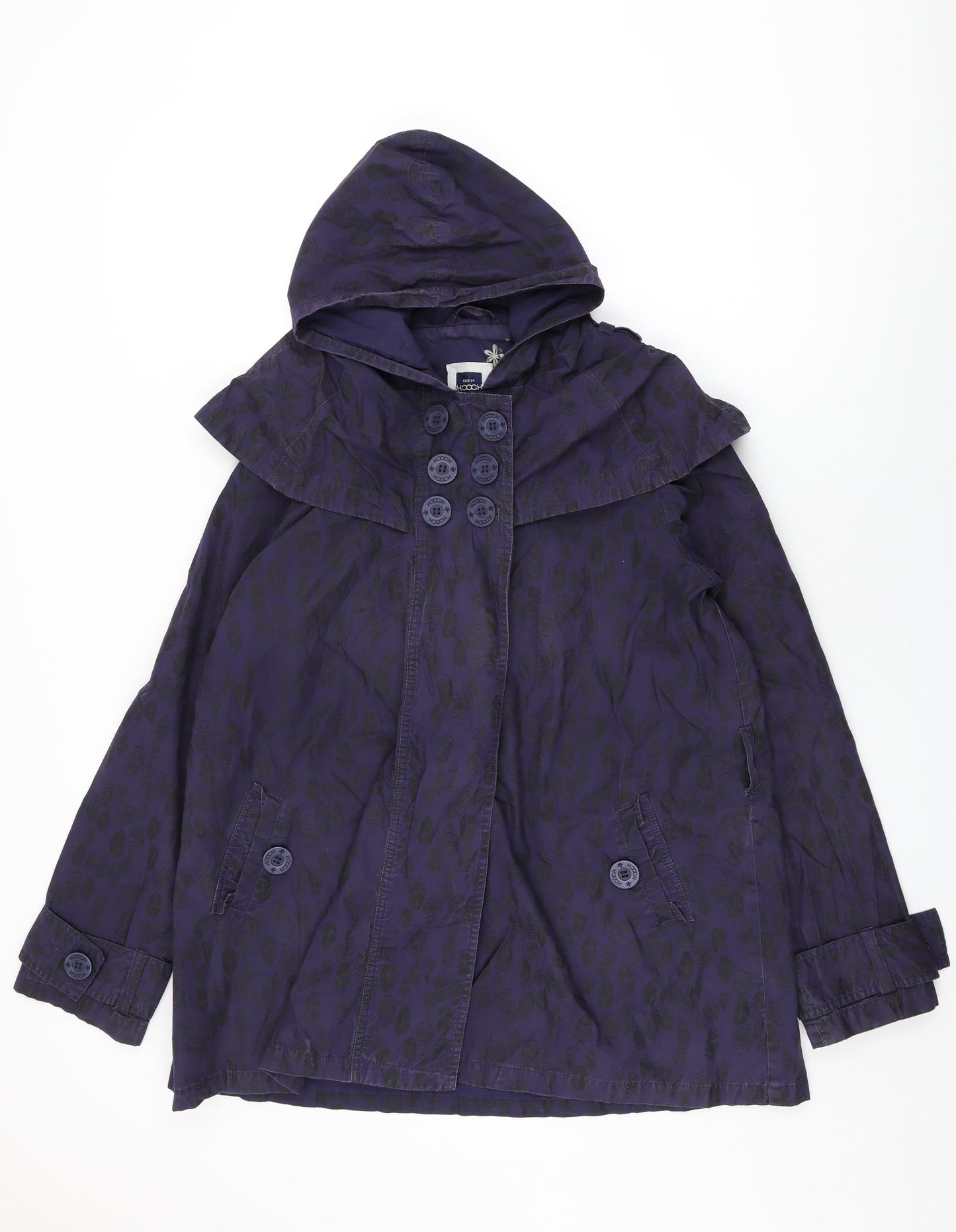 HOOCH Womens Purple Geometric Overcoat Coat Size 14 Button - Leaf Print