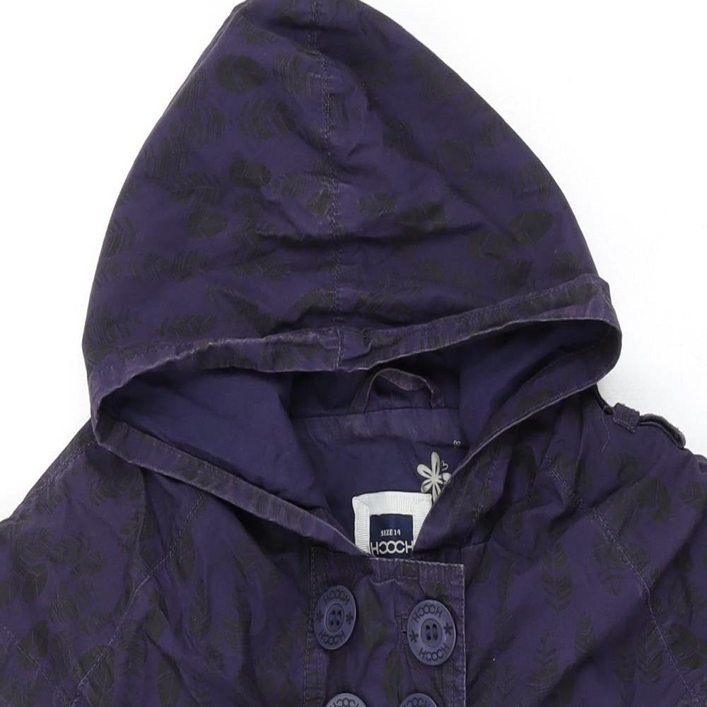 HOOCH Womens Purple Geometric Overcoat Coat Size 14 Button - Leaf Print