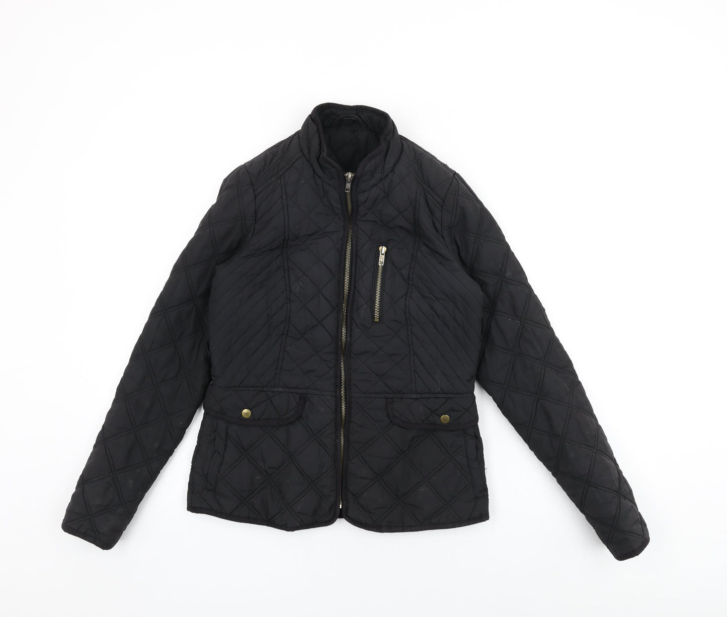 Dunnes Womens Black Quilted Jacket Size 8 Zip