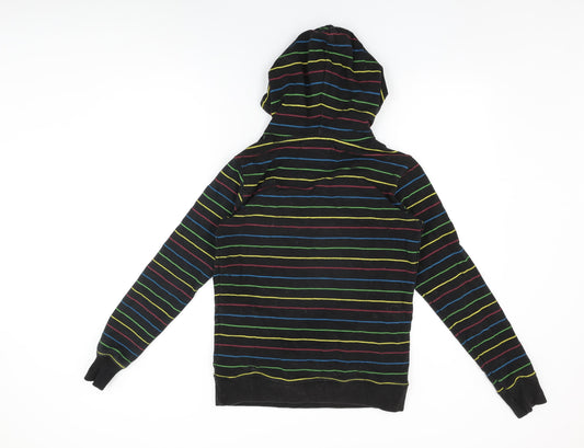 Xdye Womens Black Striped Cotton Pullover Hoodie Size L Pullover