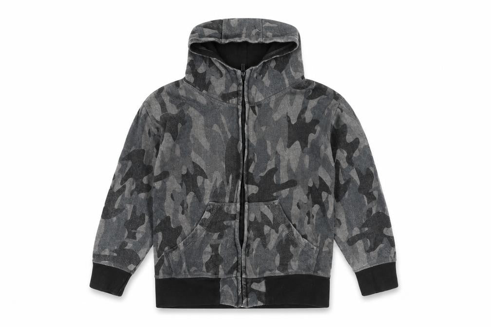 Rebel Boys Grey Camouflage Cotton Full Zip Hoodie Size 7-8 Years Zip