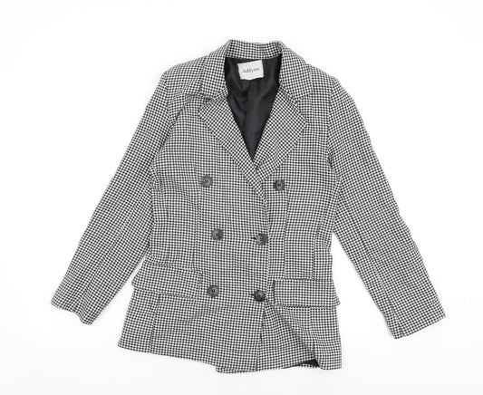 Adilynn Womens Grey Geometric Jacket Blazer Size M Button - Houndstooth