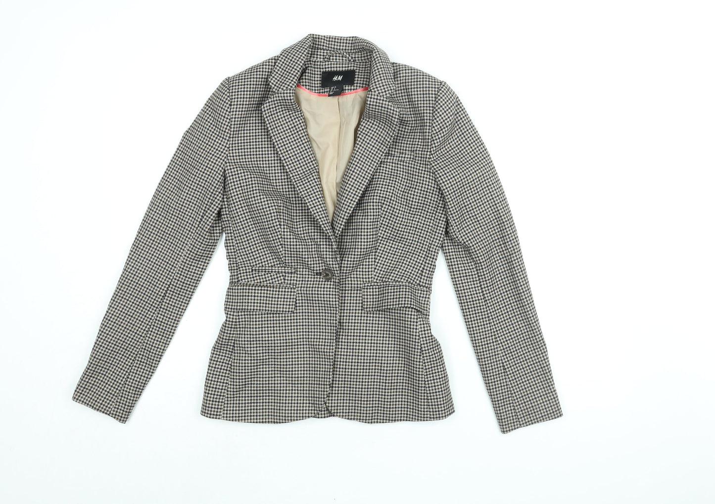 H&M Womens Brown Geometric Jacket Blazer Size 4 Button