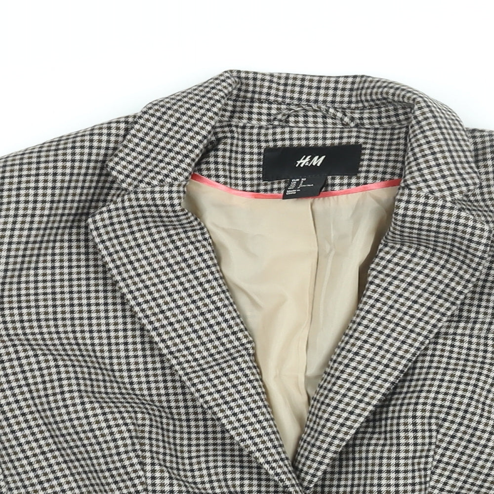 H&M Womens Brown Geometric Jacket Blazer Size 4 Button
