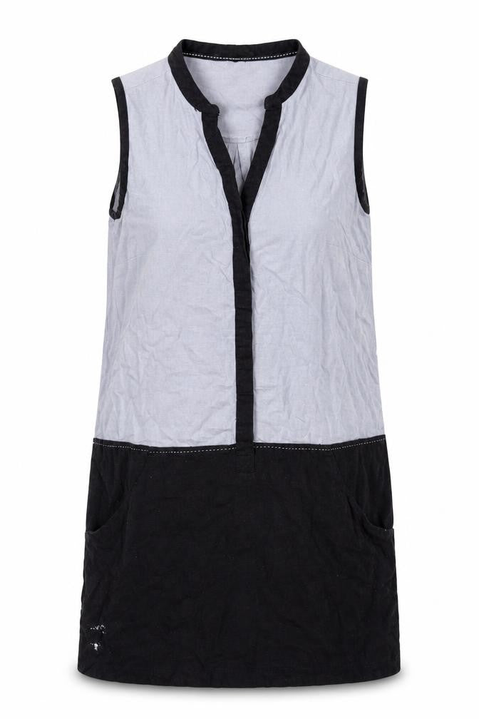 Next Womens Blue Linen Tank Dress Size 10 V-Neck Button