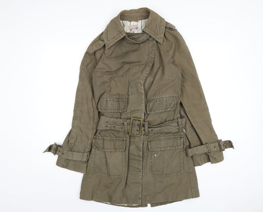 H&M Womens Green Trench Coat Coatigan Size 8 Button