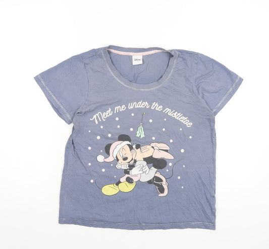 Disney Womens Blue Cotton Basic T-Shirt Size 8 Round Neck - Minnie Mouse Christmas