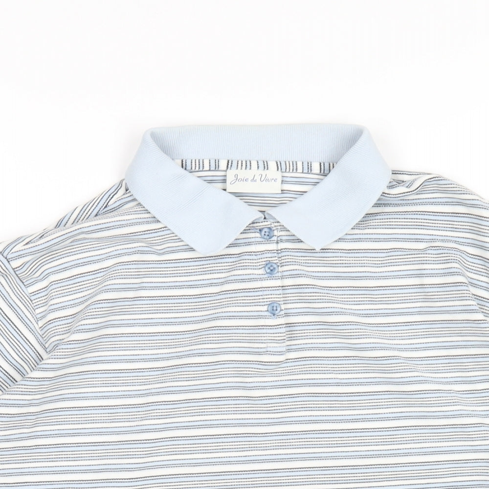 Joie de Vivre Womens Blue Striped Cotton Basic Polo Size 16 Collared