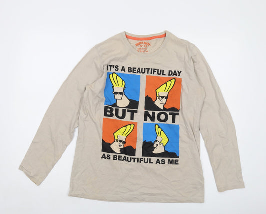 Super Squad Boys Beige Cotton Basic T-Shirt Size 13-14 Years Crew Neck Pullover