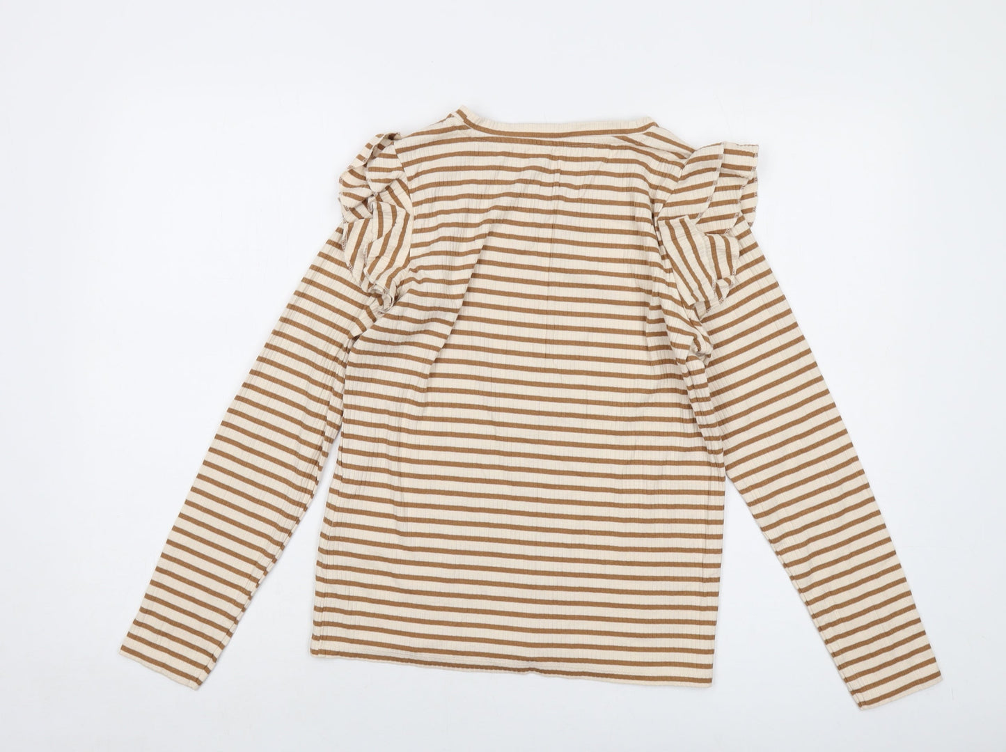 JDY Womens Beige Striped Cotton Basic Blouse Size L Crew Neck