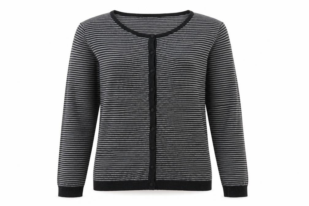 Gradeur Womens Grey Round Neck Striped Viscose Cardigan Jumper Size 14
