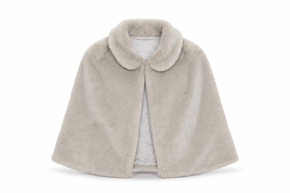 Front view of The Little White Company girls’ grey jacket, size 7-8, years button