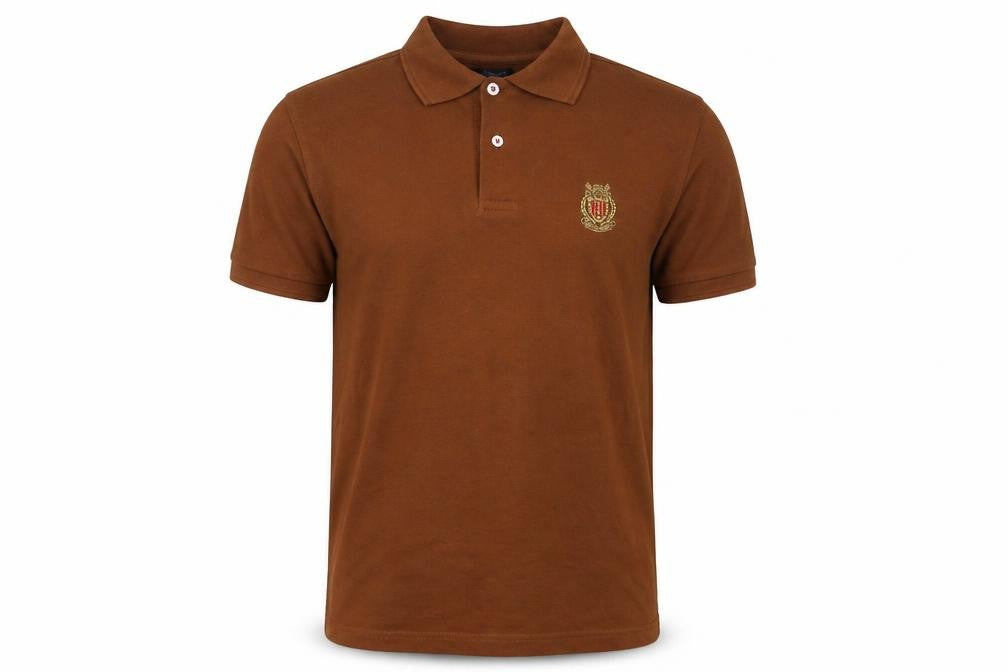 Hield Mens Brown Cotton Polo Size M Collared Button