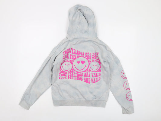 Smiley World Girls Blue Cotton Pullover Hoodie Size 9-10 Years Pullover