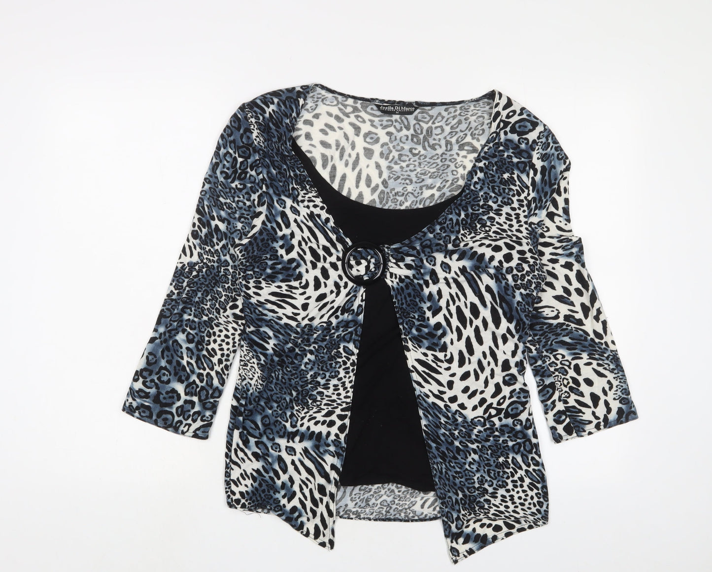 Joella Di Marco Womens Blue Animal Print Viscose Basic Blouse Size M Scoop Neck