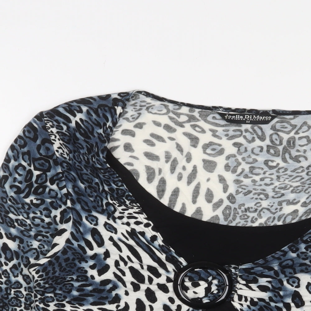 Joella Di Marco Womens Blue Animal Print Viscose Basic Blouse Size M Scoop Neck