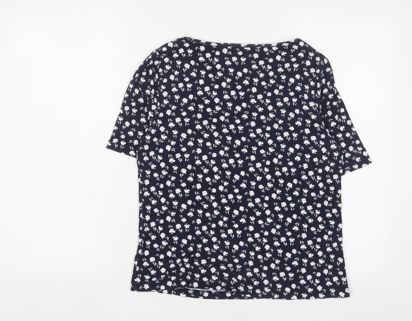 Marks and Spencer Womens Blue Floral Viscose Basic T-Shirt Size 16 Square Neck