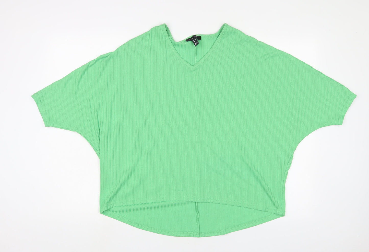 New Look Womens Green Polyester Basic T-Shirt Size S V-Neck
