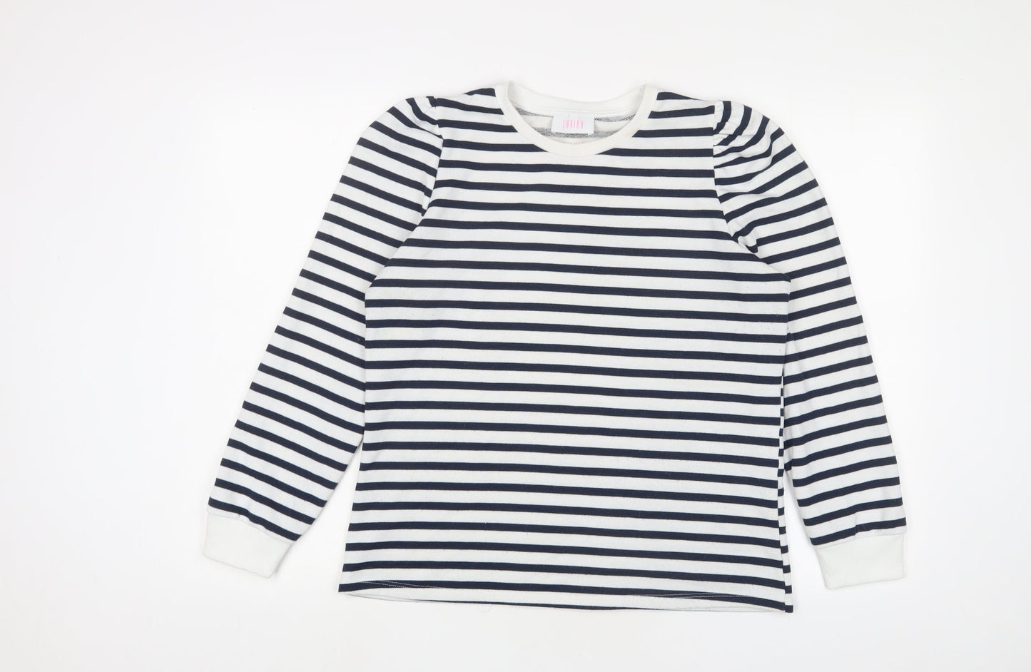 Savida Womens White Striped Cotton Pullover Sweatshirt Size L Pullover