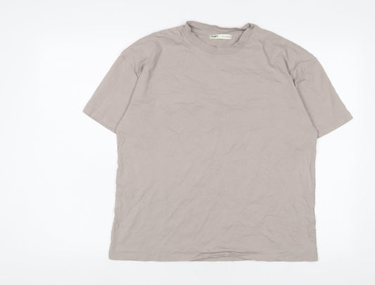 Pull&Bear Womens Grey Cotton Basic T-Shirt Size M Crew Neck