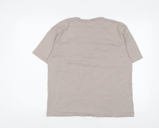 Pull&Bear Womens Grey Cotton Basic T-Shirt Size M Crew Neck