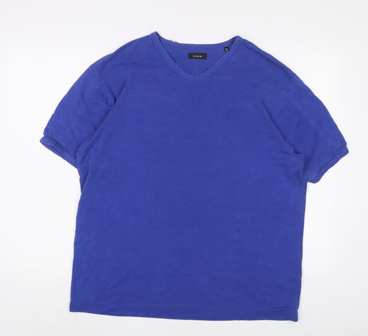 Linea Womens Blue Cotton Basic T-Shirt Size L V-Neck