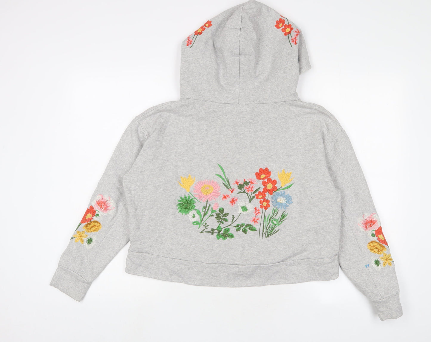 NEXT Womens Grey Floral Cotton Pullover Hoodie Size 8 Pullover - Embroidered