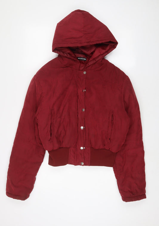 PRETTYLITTLETHING Womens Red Quilted Coat Size 14 Zip