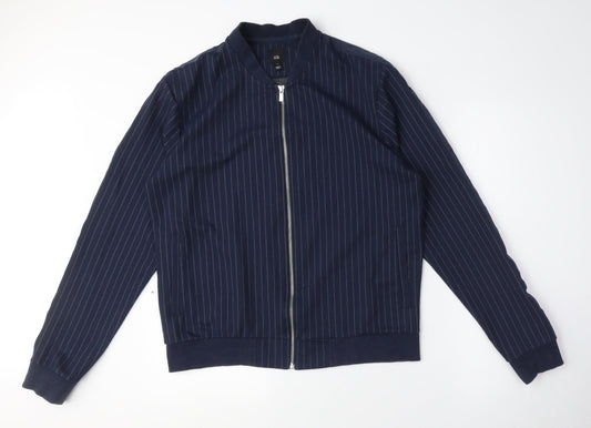 River Island Women Blue Striped Bomber Jacket Size S