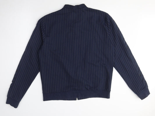 River Island Women Blue Striped Bomber Jacket Size S